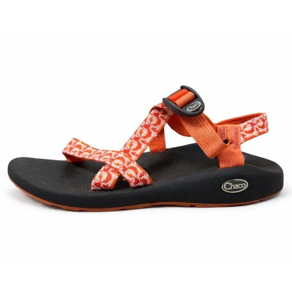 Women's SZ 11 Chaco Classic Sandals Orange/white nylon Slingback Hiking
